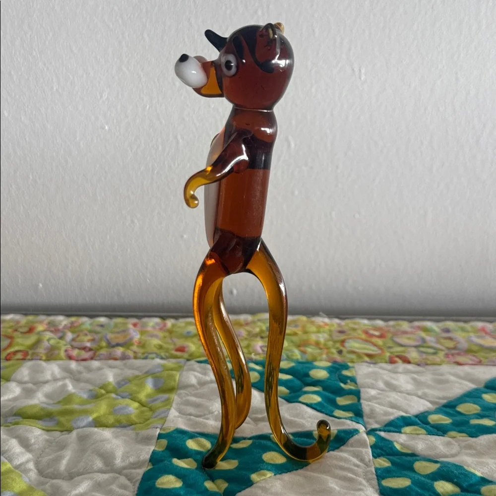 Vintage Handblown Art Glass Mini Cat Figurine - Amber and White - Picture 2 of 4